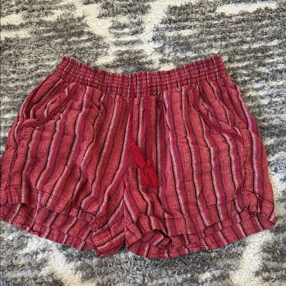 Briggs New York Red Striped High-Waist Tassel Shorts